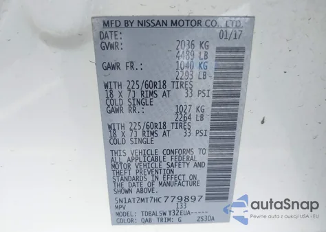 2017 Nissan Rogue Sl from USA, damaged, VIN 5N1AT2MT7HC779897